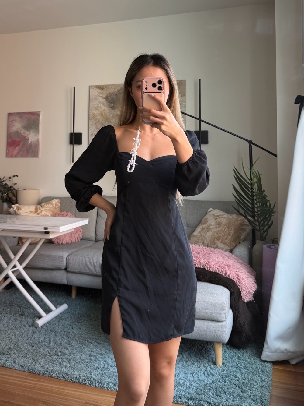 Abercrombie Black Puff-Sleeve Square-Neck Dress